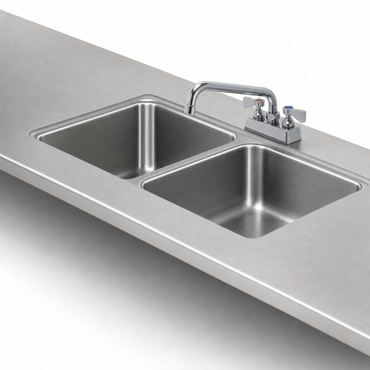 Product image #3 for Advance Tabco TA-11A-2 Double Bowl Welded Sink Into Table Top with Faucet, 16 x 20 x 8 Inch Bowls