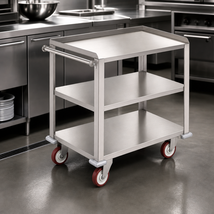 Product image #3 for Carter-Hoffmann Three-Shelf Stainless Steel Bus Cart, 700 lb Capacity