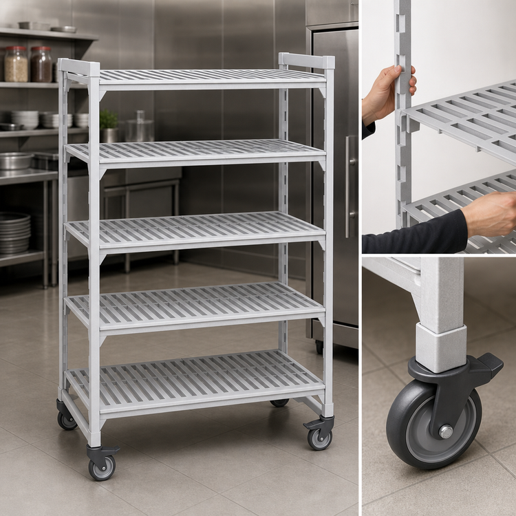 Product image #4 for Cambro Camshelving Premium 21" x 48" x 75-1/4" 5-Tier Vented Mobile Starter Unit