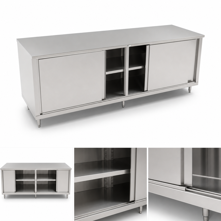 Product image #3 for John Boos 108" x 30" Stainless Steel Enclosed Work Table with Sliding Doors
