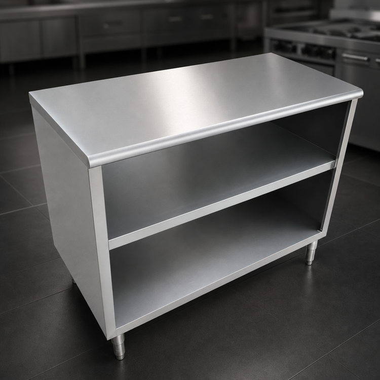 Product image #3 for Omcan 72-Inch 18/304 Stainless Steel Flat Top Dish Cabinet with Fixed Mid-Shelf