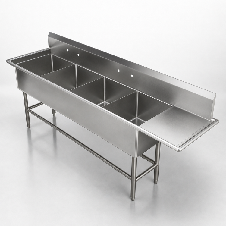 Product image #3 for John Boos Pro-Bowl 4-Compartment Stainless Steel Sink with Right Drainboard, 154-3/16 x 29-1/2 x 44-1/16 Inches