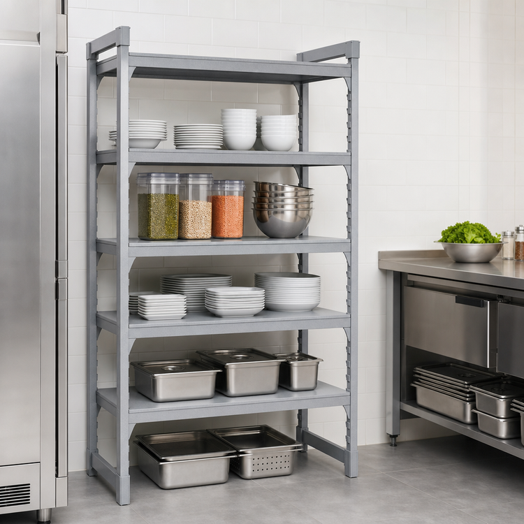 Product image #4 for Cambro Camshelving Premium 5-Shelf Solid Shelf Kit, 18 x 36 Inches, Speckled Gray
