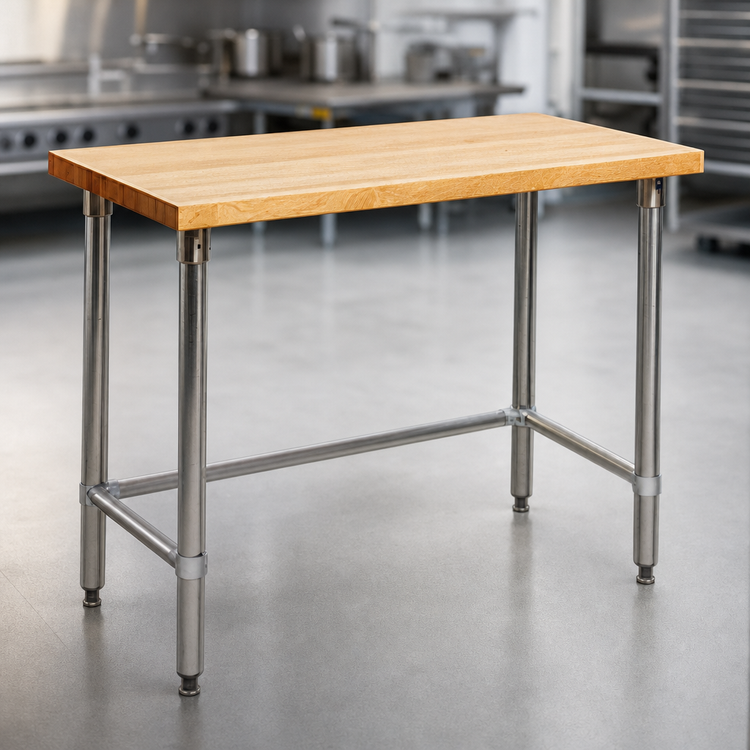 Product image #3 for Eagle Group 48 Inch x 30 Inch Hardwood Top Work Table with Stainless Steel Tubular Base