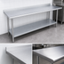 Thumbnail image #3 for Duke 120 Inch Long x 36 Inch Deep 14-Gauge 300 Series Stainless Steel Work Table with 1-1/8 Inch Straight Riser and Galvanized Undershelf