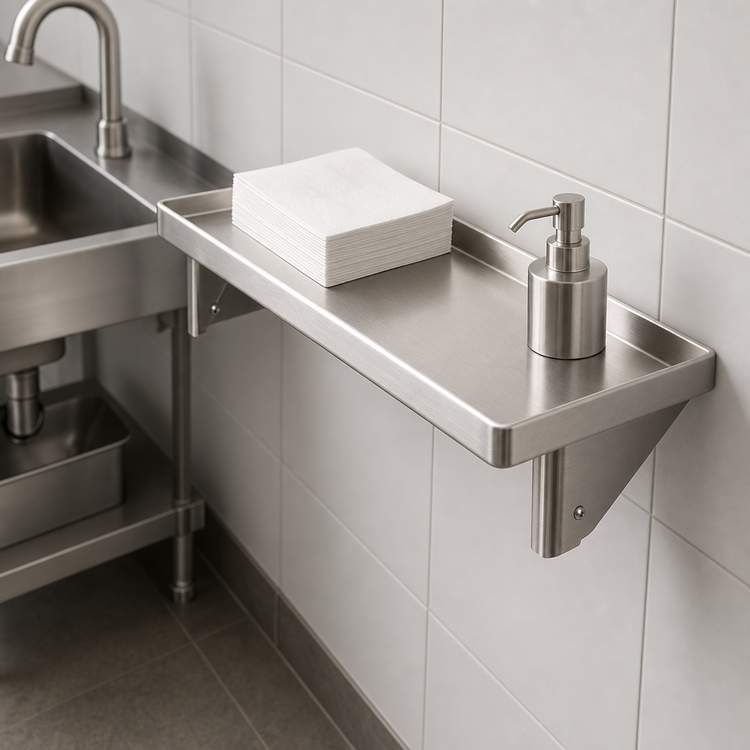 Product image #3 for John Boos Wall-Mounted Lavatory Shelf, 16 Inch x 5 Inch, 300 Series Stainless Steel