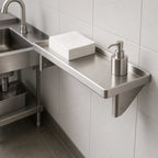 Thumbnail image #3 for John Boos BHS5166-X Wall-Mounted Lavatory Shelf, 16"W x 5"D, 16-Gauge 300 Series Stainless Steel