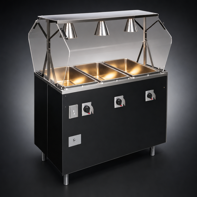 Product image #3 for Vollrath 2-Series Affordable Portable Deluxe 4-Well Mobile Hot Food Station with Lighted Breath Guard, 60 Inch Wide