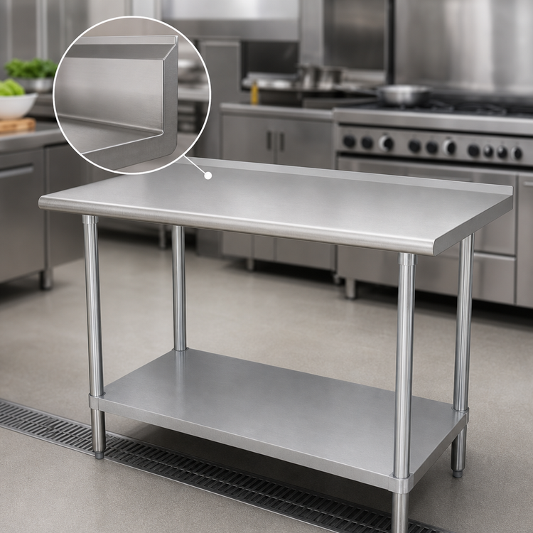 Product image #3 for Advance Tabco Special Value Series 72-Inch x 30-Inch Stainless Steel Work Table with 1-1/2-Inch Rear Splash and Adjustable Undershelf