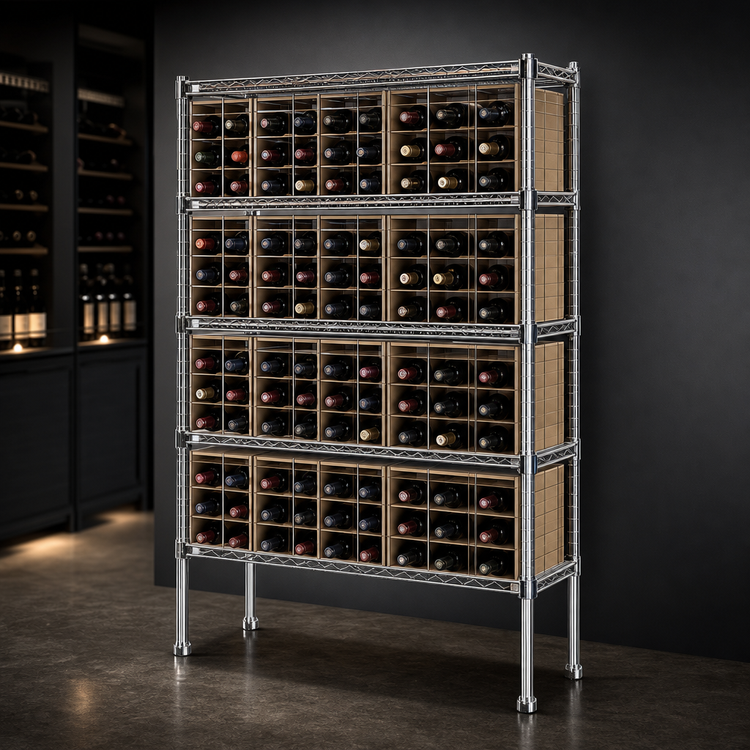 Product image #3 for Metro Super Erecta Bulk Storage Wine Shelving Rack, 48"W x 14"D x 74-3/4"H, 16-Case Capacity, Chrome-Plated