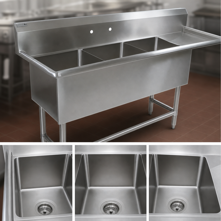 Product image #3 for John Boos Pro-Bowl 3-Compartment Sink with Right-Hand Drainboard, 18" x 24" x 14" Bowls, 14-Gauge Stainless Steel