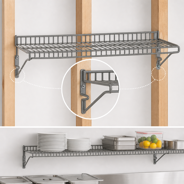 Product image #3 for Eagle Snap-n-Slide 72-Inch Wall-Mounted Wire Shelf, 12-Inch Deep, Pewter Gray Epoxy Finish