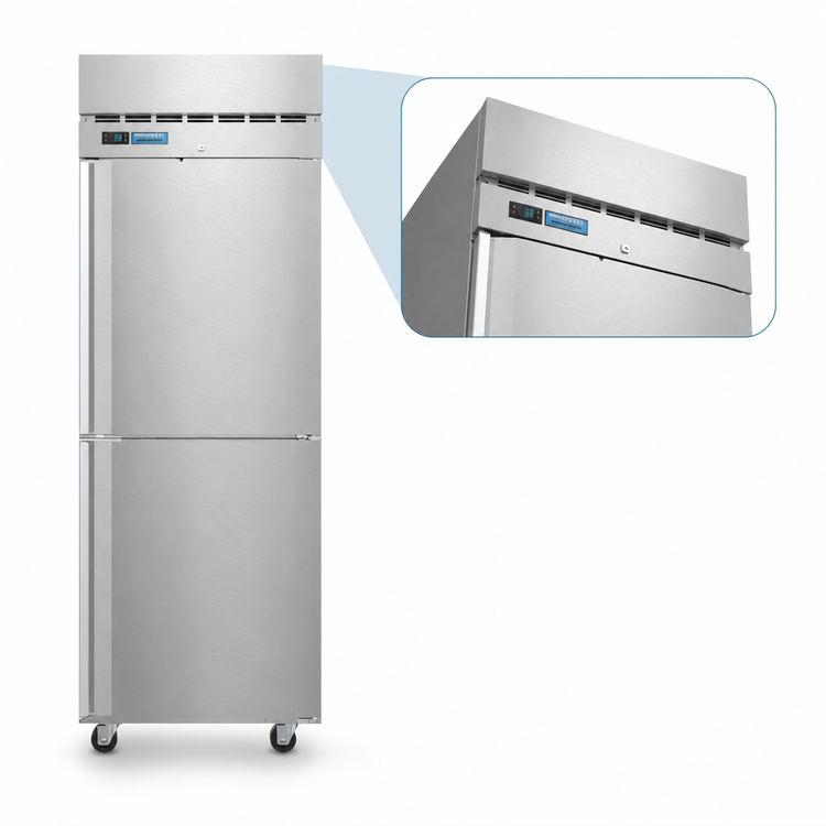 Product image #3 for Hoshizaki Steelheart One-Section Pass-Thru Refrigerator, 24.2 Cu. Ft., Half-Height Solid Doors, Top-Mount Self-Contained