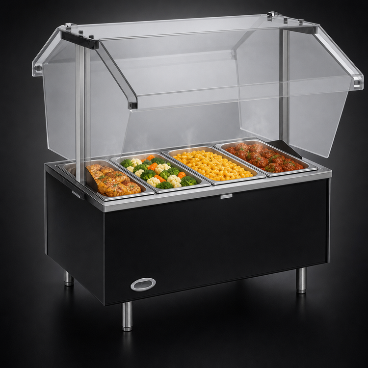 Product image #3 for Eagle Service Mate Deluxe 4-Well Countertop Electric Buffet Hot Food Table with Double-Sided Sneeze Guard, 63-5/8 Inch, 240V, 3-Phase