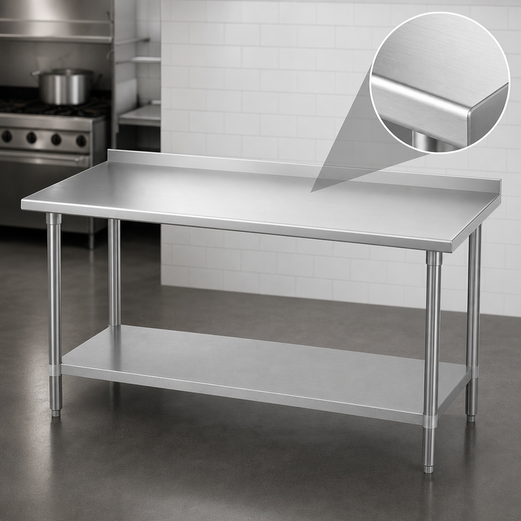 Product image #3 for Duke 48 x 30 Inch Stainless Steel Work Table with 1-1/8 Inch Straight Riser and Galvanized Undershelf