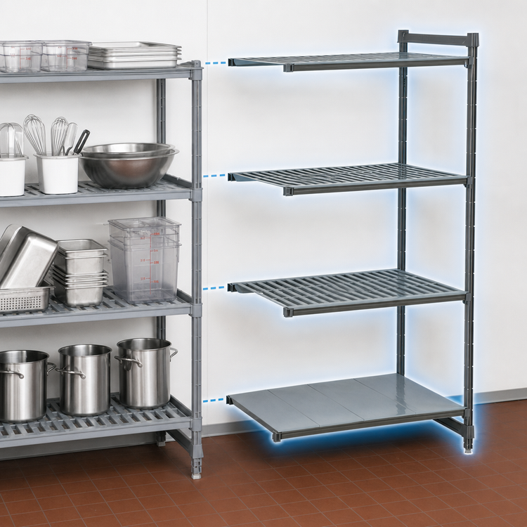 Product image #3 for Cambro Camshelving Basics Plus Add-On Polymer Shelving Unit, 24" x 60" x 72", 4-Tier, Vented and Solid, Brushed Graphite
