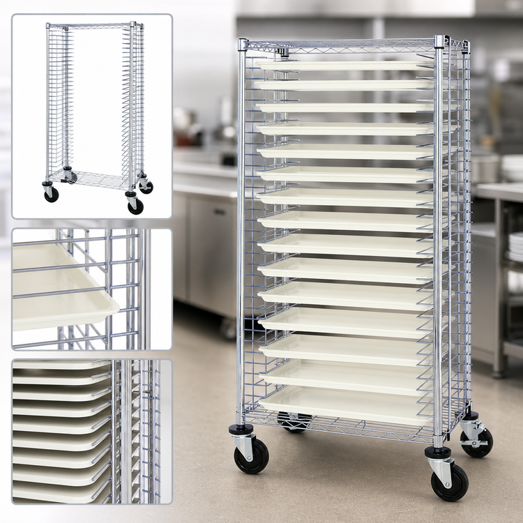 Product image #3 for Quantum TC-39 Mobile Side-Load Tray Cart, 39-Tray Capacity, Chrome-Plated Steel