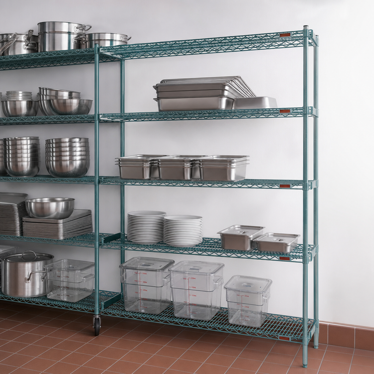 Product image #3 for EagleGard 4-Tier Add-On Wire Shelving Unit, 60"W x 24"D x 74"H, Blue-Green Hybrid Epoxy Finish