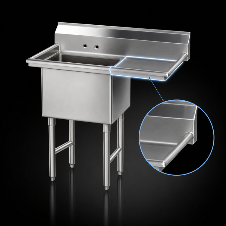 Product image #3 for Advance Tabco Special Value Series Freestanding 1-Compartment Fabricated Sink with 24-Inch Right Drainboard