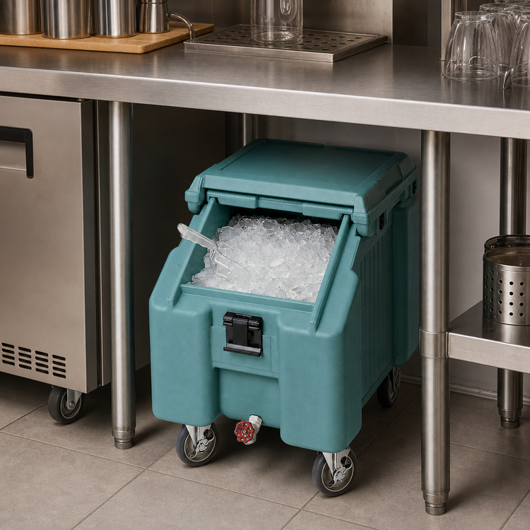 Product image #4 for Cambro SlidingLid™ Slate Blue Mobile Slant Top Ice Caddy, 100 lb Capacity