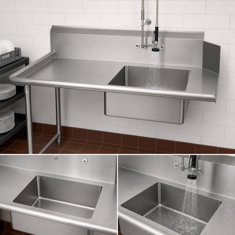 Product image #3 for John Boos Pro-Bowl Straight Soiled Dishtable with Left-to-Right Pre-Rinse Sink Bowl, 26 x 30 Inches