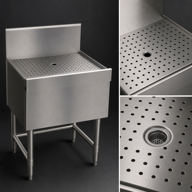 Product image #3 for Spec-Bar Freestanding Open-Base Stainless Steel Workboard, 30" W x 19" D, with Perforated Insert and Drain