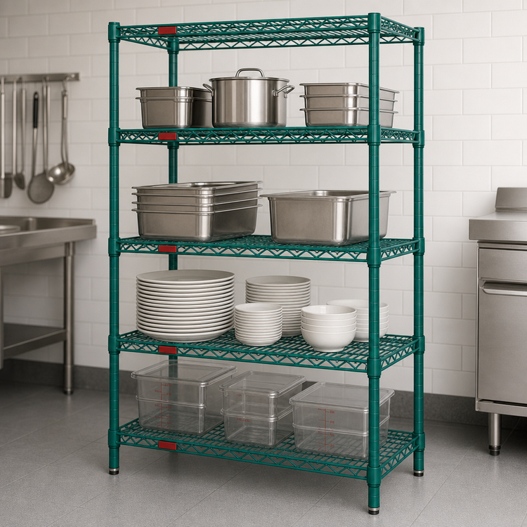 Product image #3 for Eagle Group Valu-Gard 4-Tier Stationary Starter Wire Shelving Unit, 42W x 24D x 74H, Green Epoxy