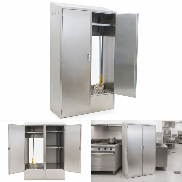 Product image #3 for Eagle Group Double-Width Mop Sink Cabinet with 8-Inch Deep Sink, Faucet, Shelves, and Keyed Locks