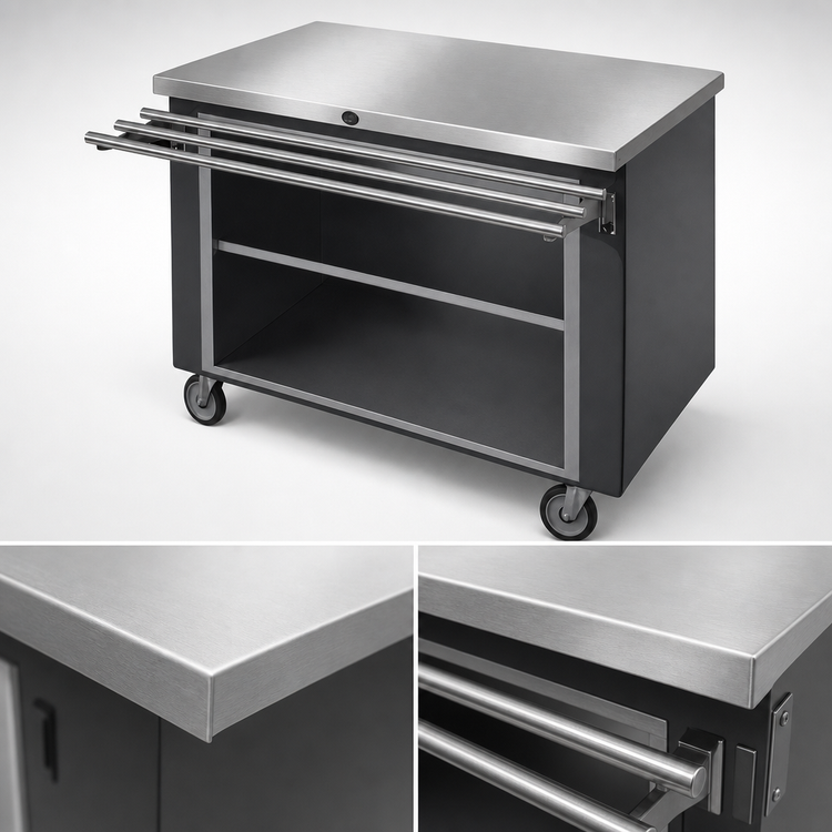 Product image #3 for Randell 48-Inch Mobile Modular Solid-Top Utility Station with Open Shelf Base and Stainless Steel Top