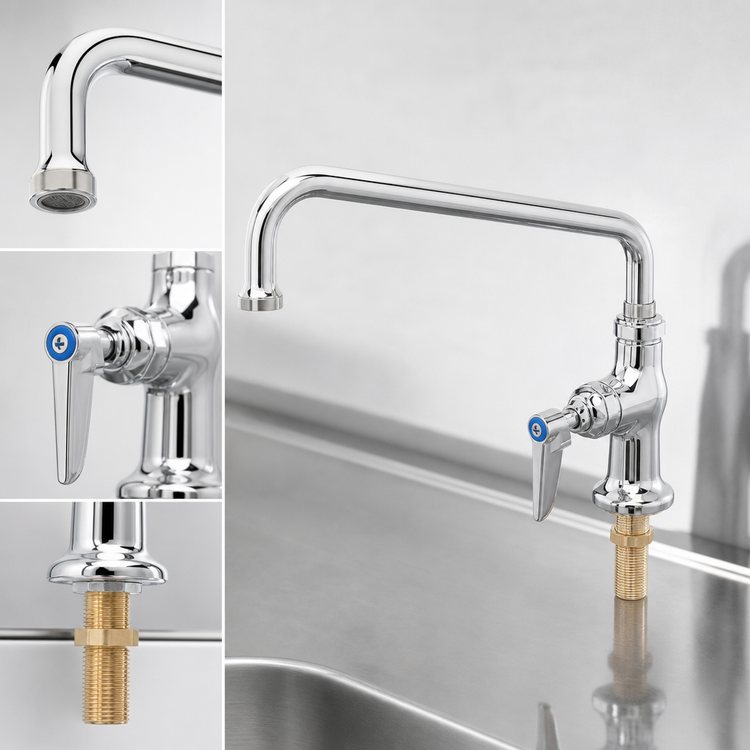 Product image #3 for T&S Brass Single Pantry Deck-Mount Faucet with 12-Inch Swing Nozzle and Quarter-Turn Ceramic Cartridge
