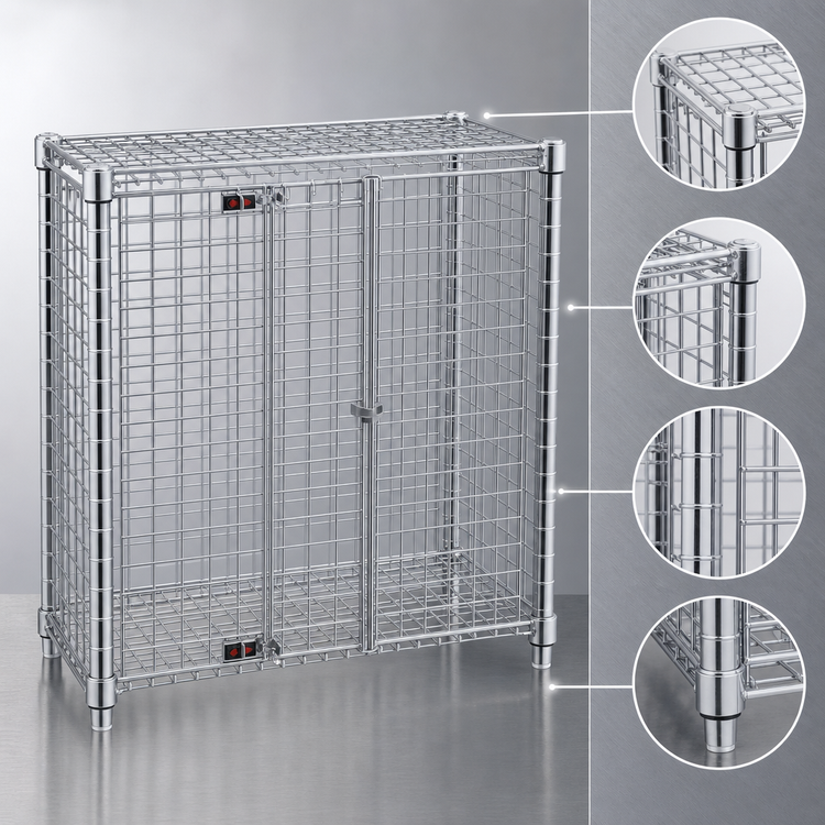 Product image #3 for Eagle Group QuadTruss Stationary Mini Security Cage with 2 Locking Doors, Chrome-Plated Wire, 38 x 16 x 40 Inches