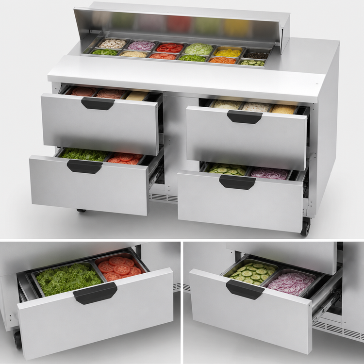 Product image #4 for Beverage Air 60-Inch Sandwich Prep Table with 4 Drawers and 12-Pan Top