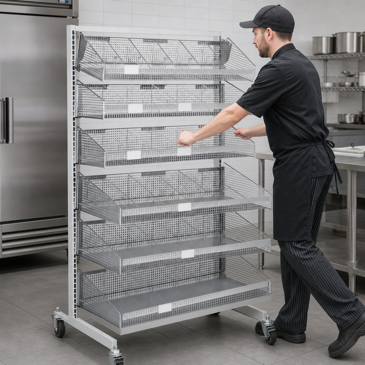 Product image #3 for Quantum Mobile Single-Sided Partition Wall Starter Unit with Baskets, Dividers, and Label Holders, 36 x 26 x 74 Inches