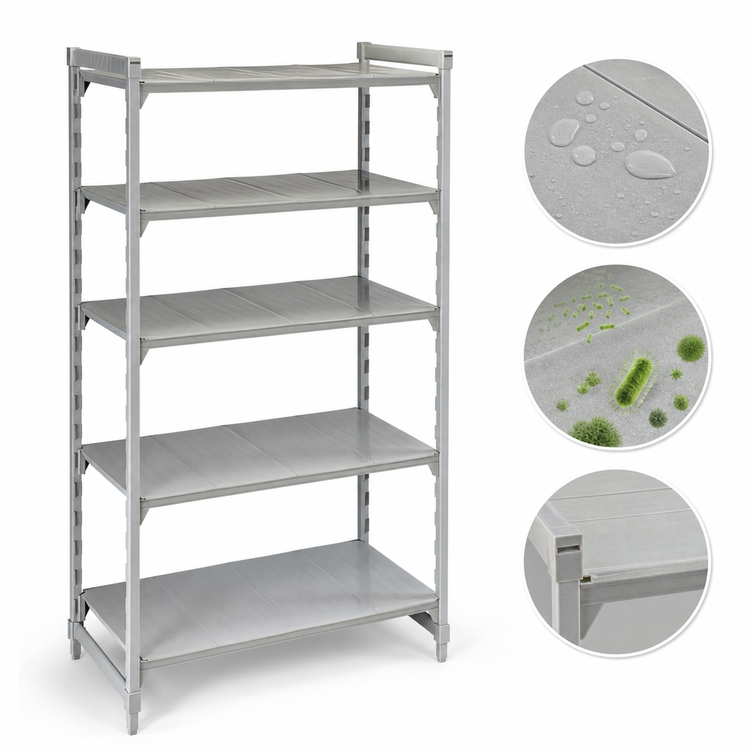 Product image #4 for Cambro Camshelving Premium 5-Shelf Solid Stationary Starter Unit, 21" x 48" x 84", Speckled Gray