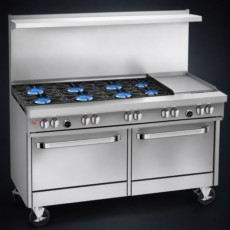 Product image #3 for Southbend Ultimate 60-Inch Gas Restaurant Range with 6 Burners, 24-Inch Griddle, Convection Oven and Cabinet Base