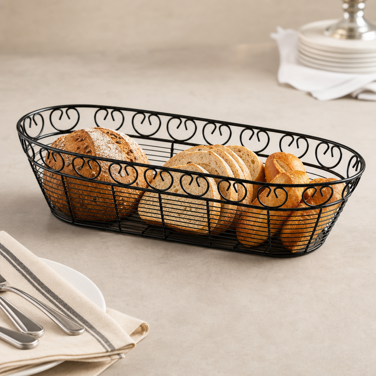 Product image #4 for Winco Long Oval Wire Bread/Fruit Basket, 15 x 6-1/4 x 3 Inch, Black