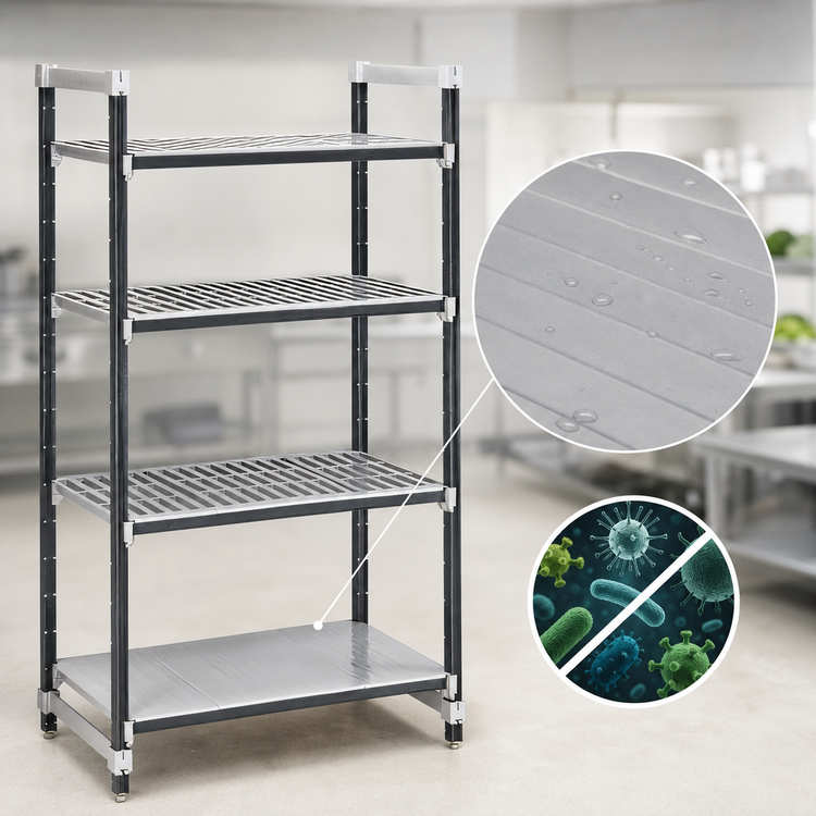 Product image #3 for Cambro Camshelving Elements XTRA 4-Shelf Stationary Starter Unit, 18" x 48" x 72", Vented/Solid, Speckled Gray