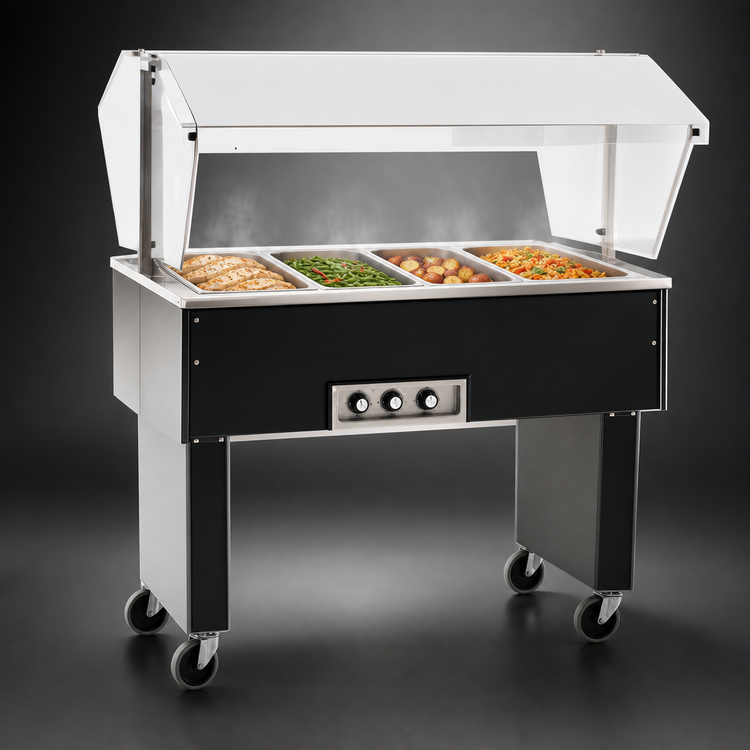 Product image #3 for Eagle Service Mate Deluxe Portable 4-Well Buffet Hot Food Table with Double-Sided Sneeze Guard, 63-1/2 Inch Wide, 120V