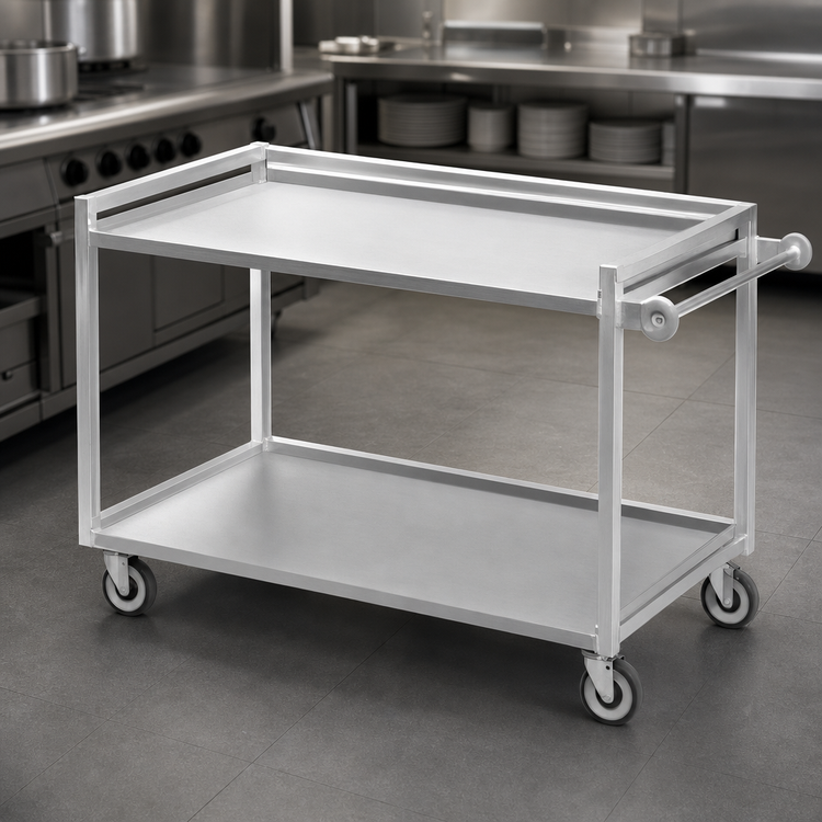 Product image #4 for Channel Lifetime Tough Heavy-Duty Aluminum Utility/Bussing Cart, 53 x 29 x 36 Inches, 2 Shelves, 500 lb Capacity