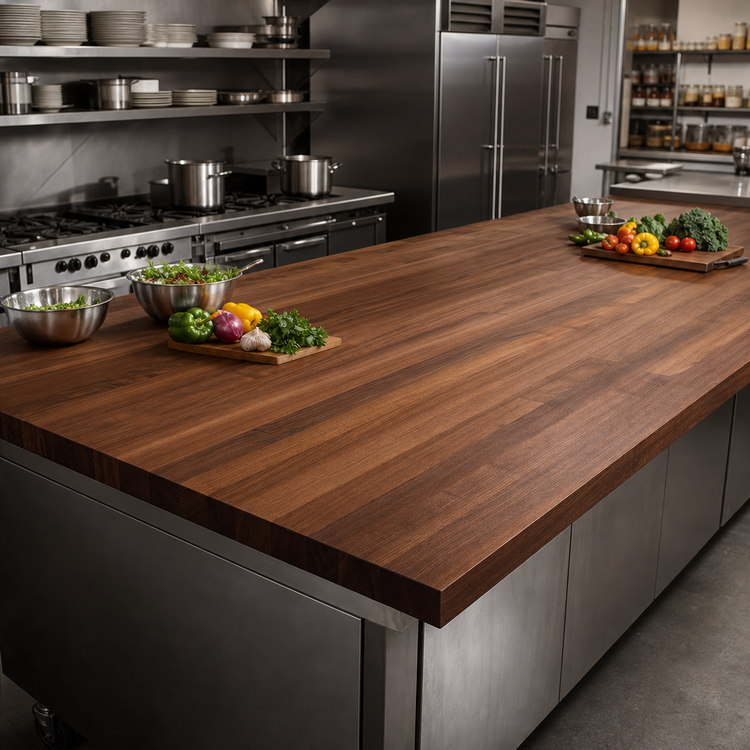 Product image #3 for John Boos Boos Block 132 Inch x 48 Inch x 2-1/4 Inch Thick Edge Grain American Black Walnut Kitchen Countertop