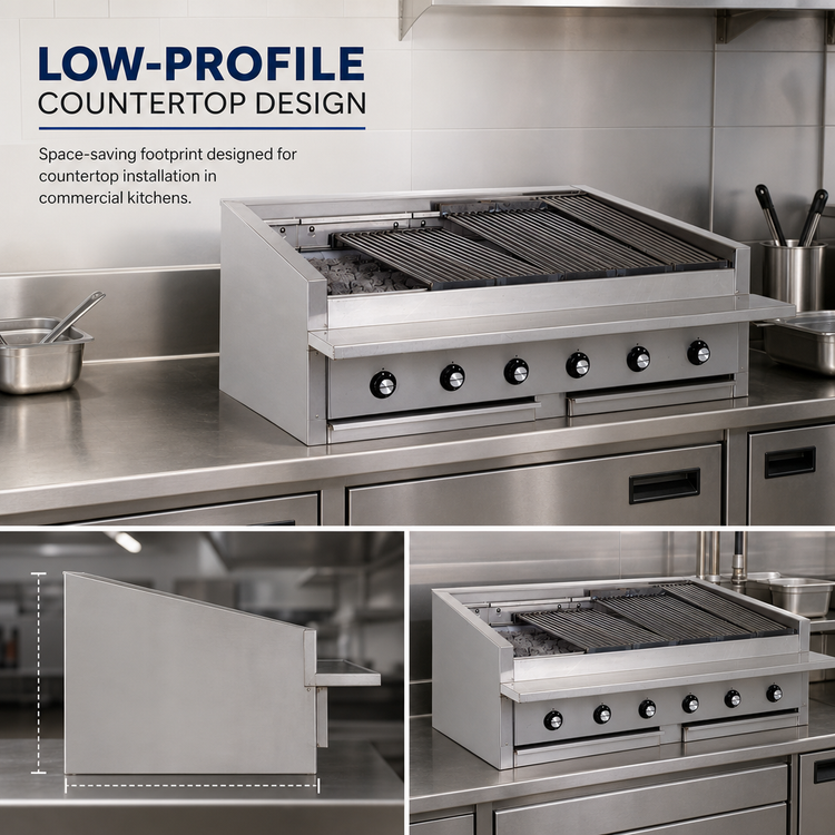 Product image #3 for Bakers Pride Dante Series 48-Inch Low-Profile Countertop Gas Radiant Charbroiler with Floating Rod Grates