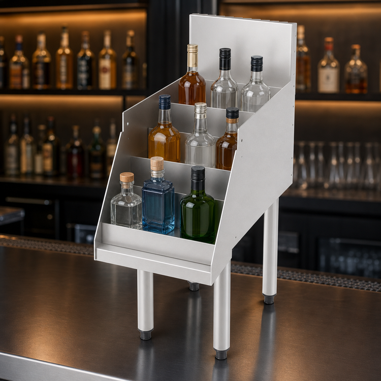 Product image #4 for Top Shelf TS Series Freestanding Stainless Steel Underbar Liquor Bottle Step Display, 12 x 24 Inches, 5-Step