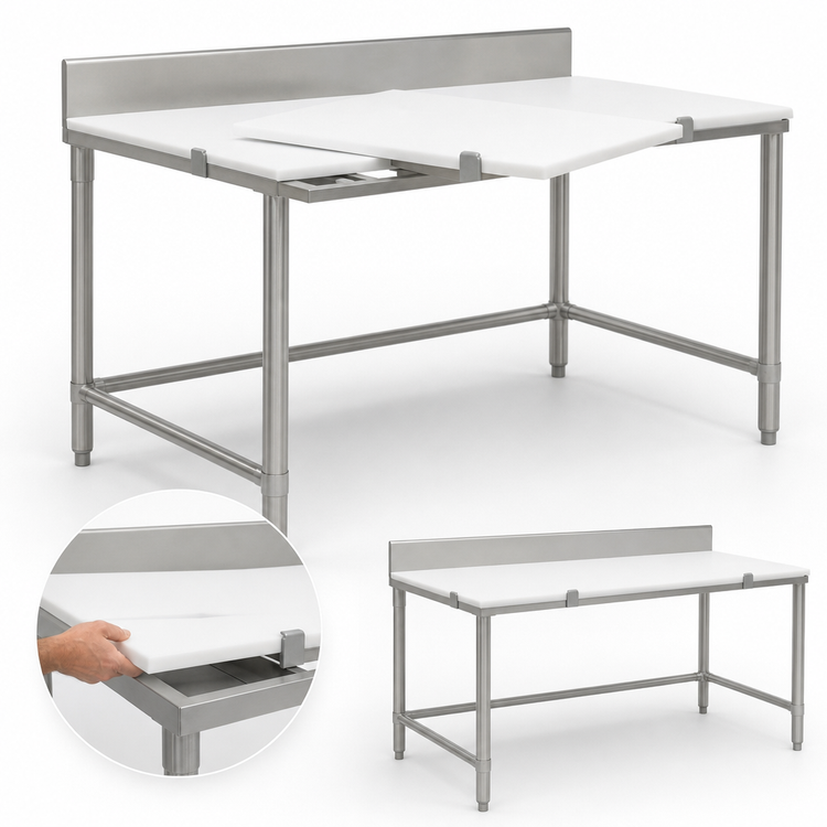 Product image #3 for 84-Inch x 30-Inch Poly Top Cutting Table with 304 Stainless Steel Backsplash