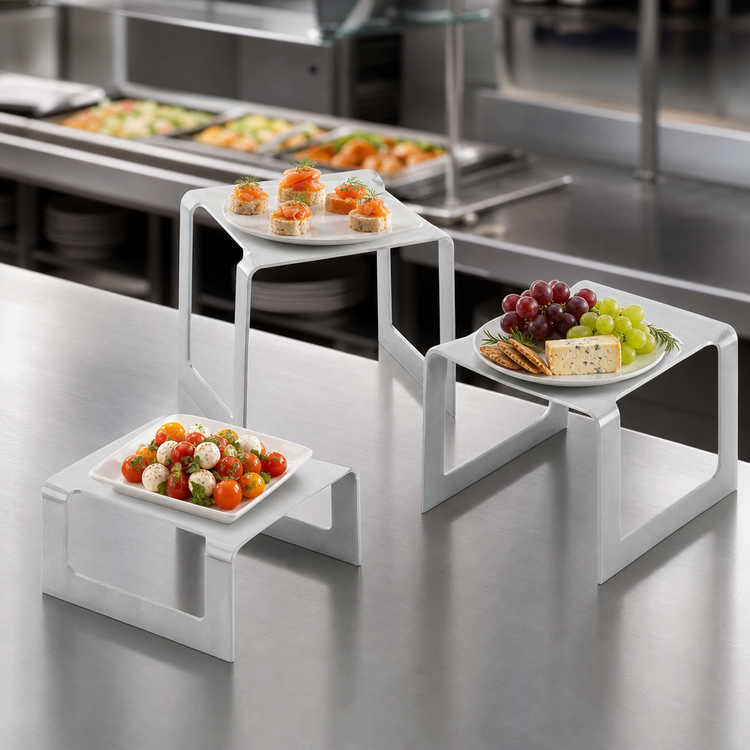 Product image #3 for Square Buffet Stand Set of 3 Bent Risers, Brushed Stainless Steel