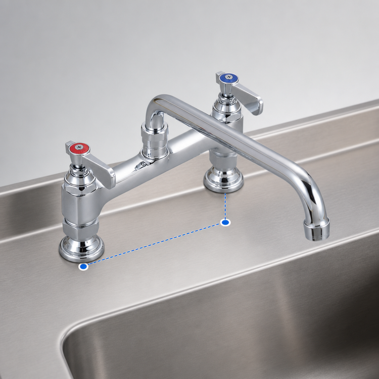 Product image #3 for BK Resources OptiFlow Heavy-Duty Deck-Mount Manual Faucet with 16-Inch Swing Spout, 8-Inch Centers, Lead-Free Chrome Finish