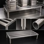 Thumbnail image #4 for John Boos JB07 1-Tier Stainless Steel Dunnage Rack, 34"W x 30"D x 12"H, All-Welded with Adjustable Bullet Feet