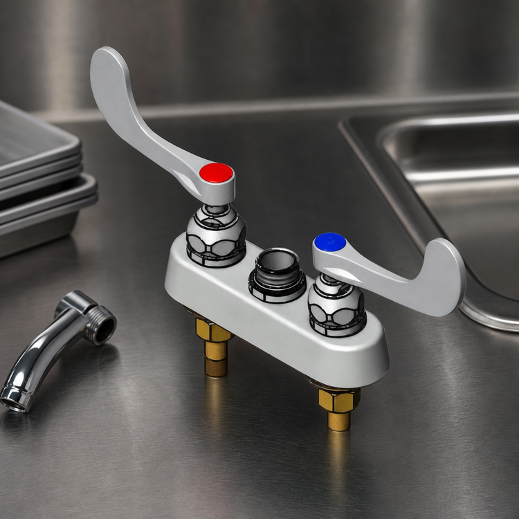 Product image #3 for T&S Brass B-1110-LN-WH4 Workboard Faucet, Deck Mounted, 4-Inch Centers, Less Nozzle, Wrist Action Handles