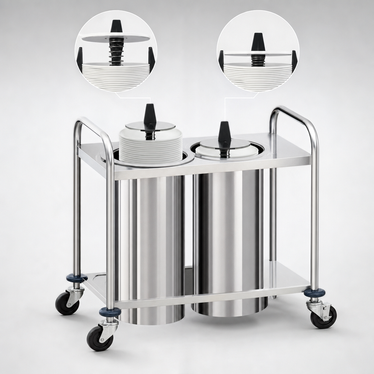 Product image #3 for Atlas Metal Heated Mobile Open Frame Plate Dispenser, 2-Tube, 9-1/8 Inch Diameter