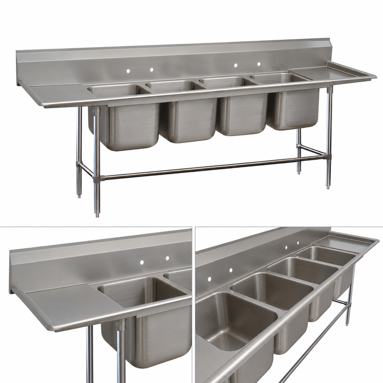 Product image #3 for Advance Tabco Regaline 4-Compartment Commercial Sink with Left and Right Drainboards