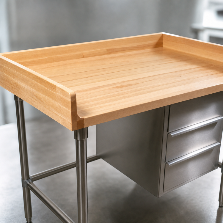 Product image #3 for John Boos 60-Inch x 30-Inch Wood Top Baker's Table with 1-3/4-Inch Maple Top, 3 Drawers, and Stainless Steel Base